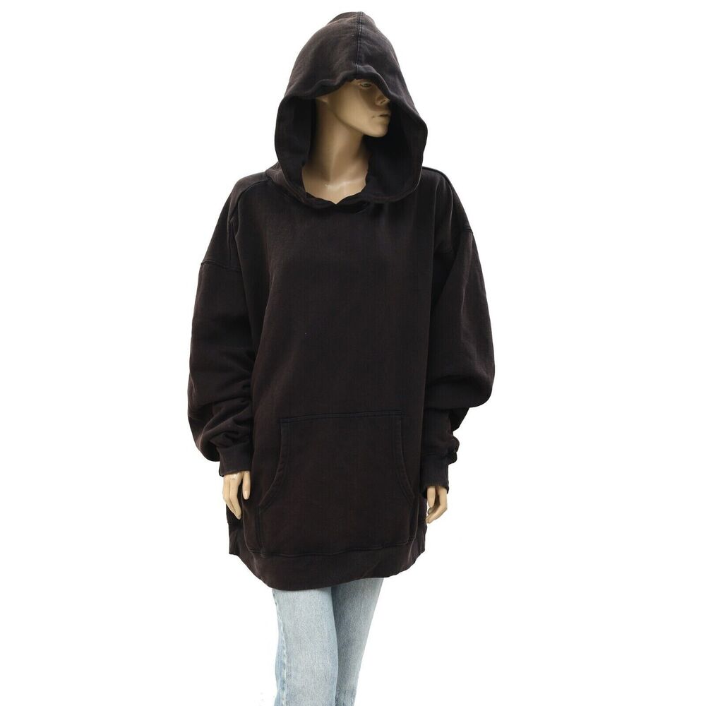 Free People We The Free Cotton Oversized Hoodie Top Black Slouchy S 266653